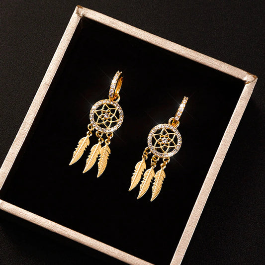 Golden Dreamcatcher Hoop Earrings