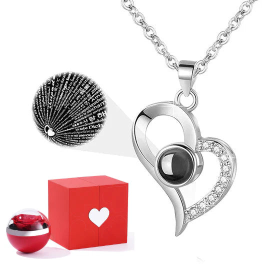 “I Love You in 100 Languages” Necklace with Eternal Rose Box
