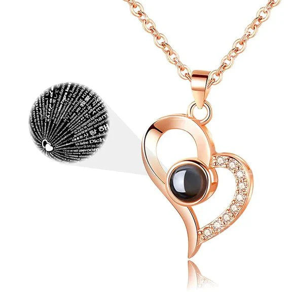 “I Love You in 100 Languages” Necklace with Eternal Rose Box
