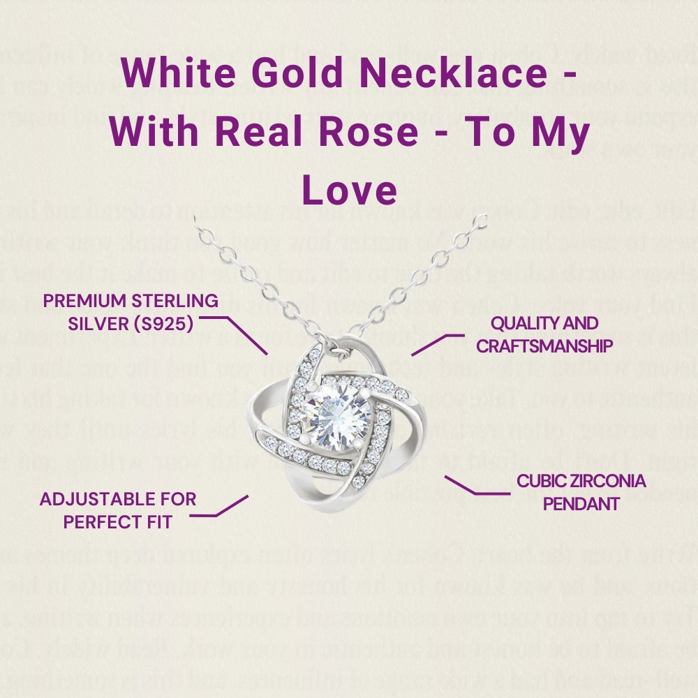 White Gold Necklace - With Real Rose - To My Love