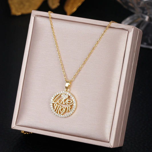 Stainless Steel "Love Mom" Pendant Necklace