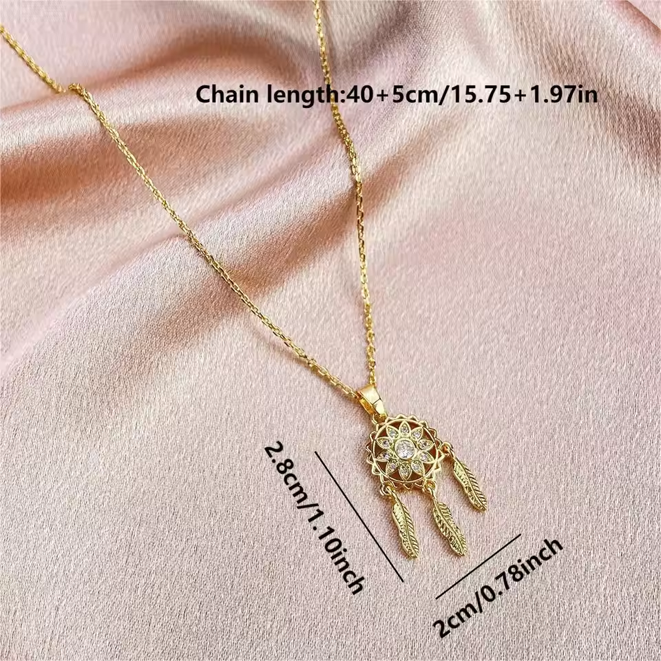 Golden Radiance Dreamcatcher Pendant Necklace