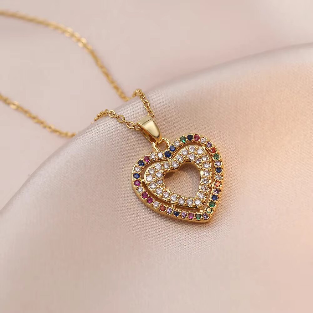 Radiant Rainbow Heart Pendant Necklace