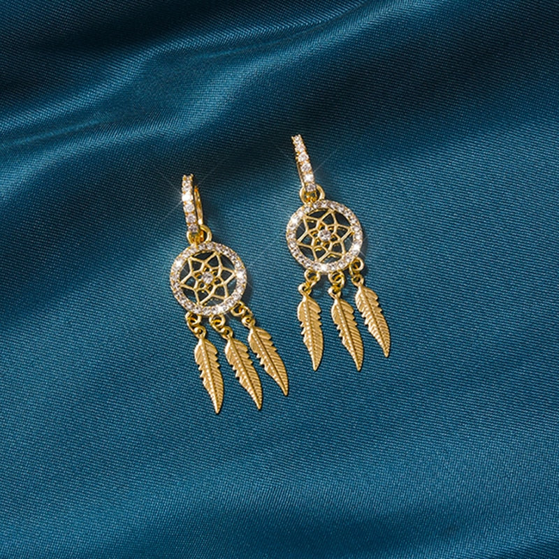 Golden Dreamcatcher Hoop Earrings