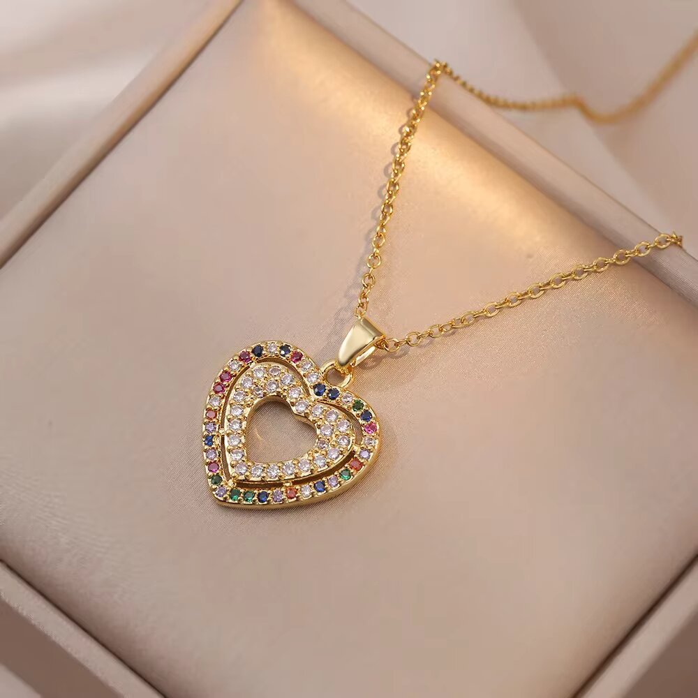 Radiant Rainbow Heart Pendant Necklace