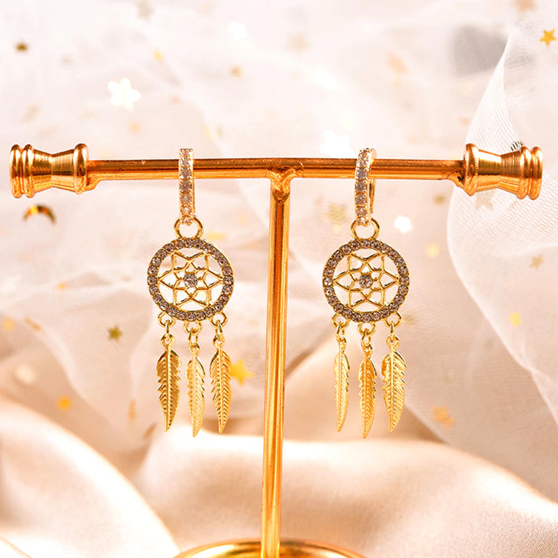 Golden Dreamcatcher Hoop Earrings