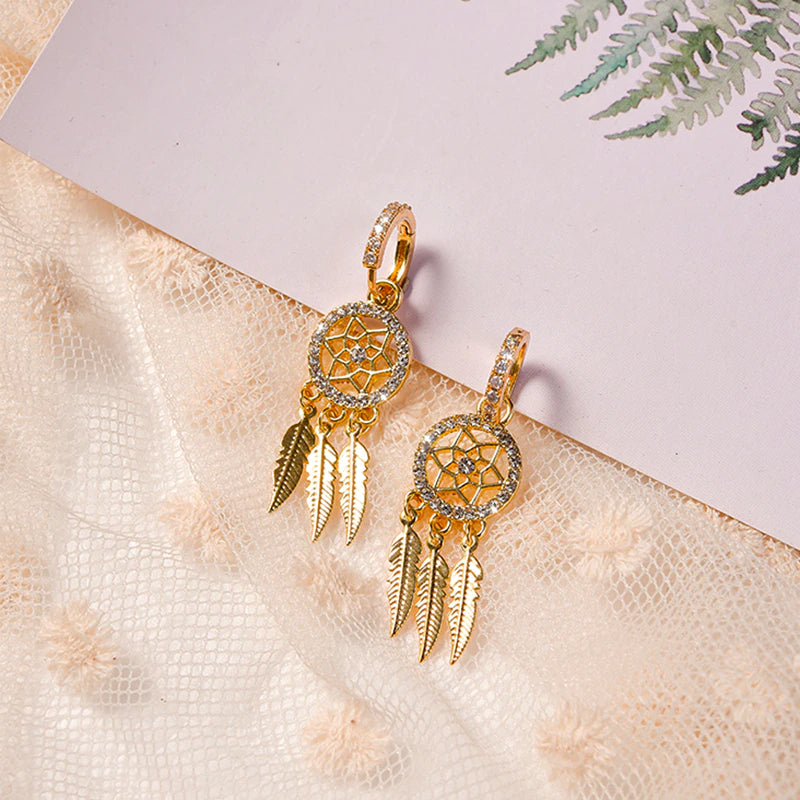 Golden Dreamcatcher Hoop Earrings