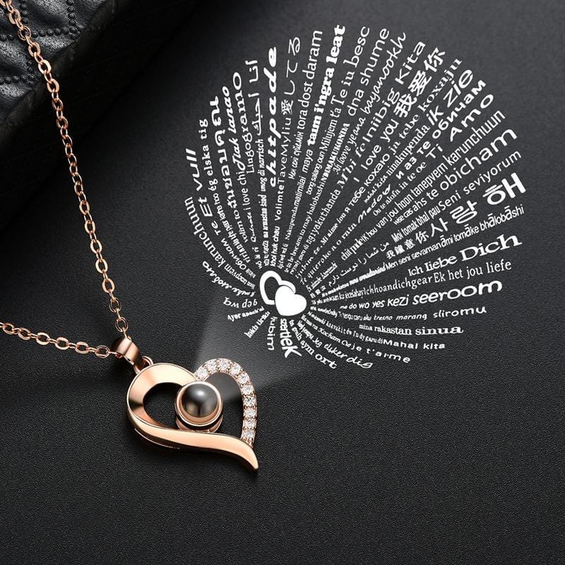 “I Love You in 100 Languages” Necklace with Eternal Rose Box