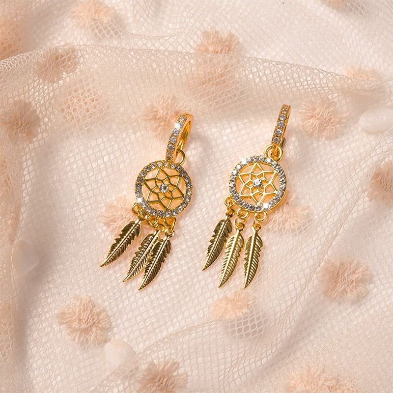 Golden Dreamcatcher Hoop Earrings
