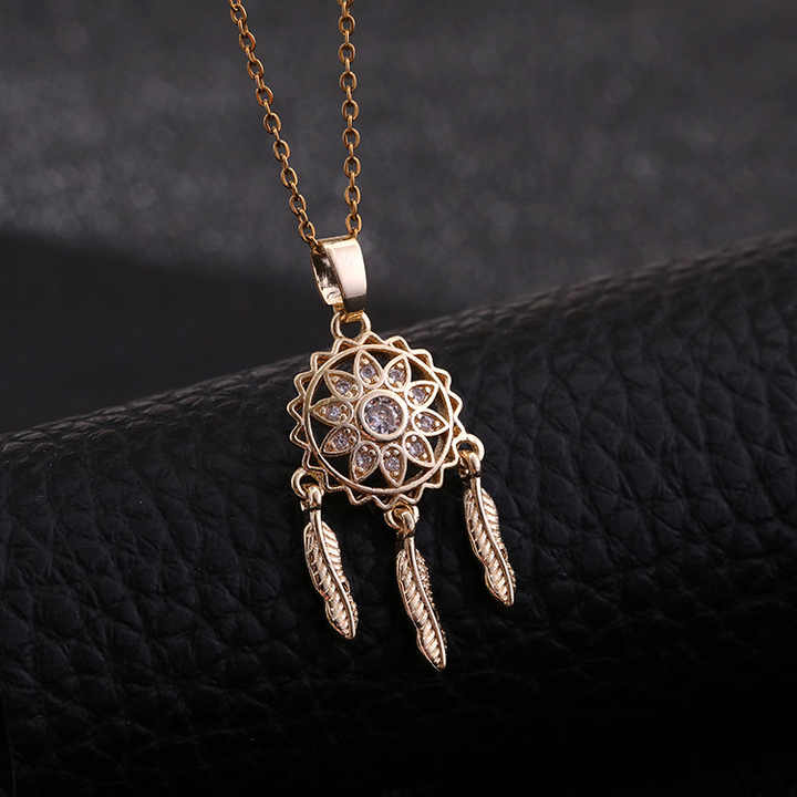 Golden Radiance Dreamcatcher Pendant Necklace