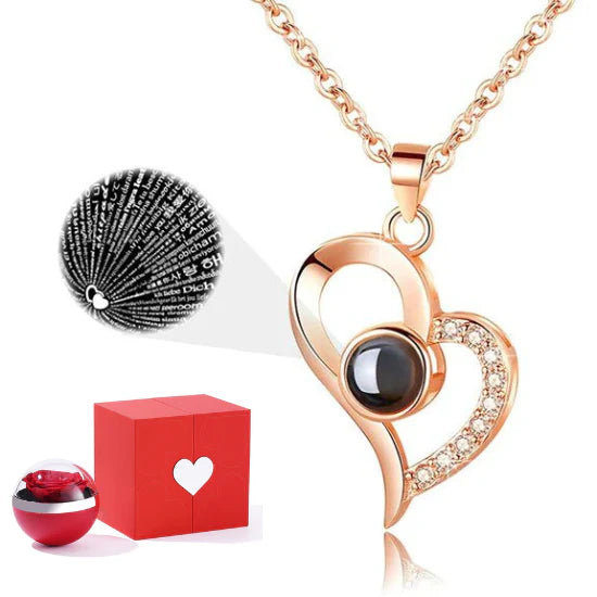 “I Love You in 100 Languages” Necklace with Eternal Rose Box