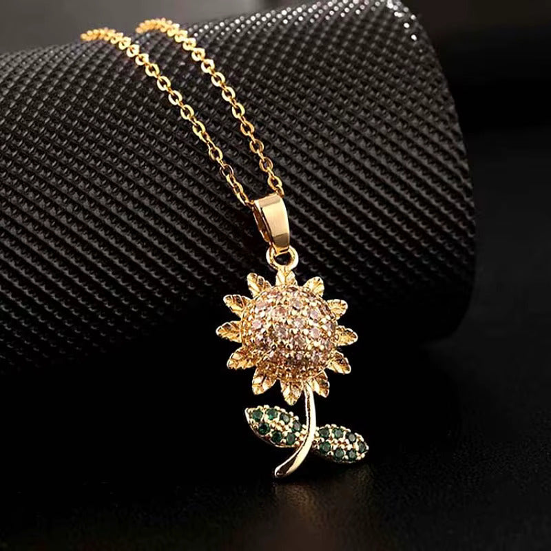 Sunflower Crystal Pendant Necklace
