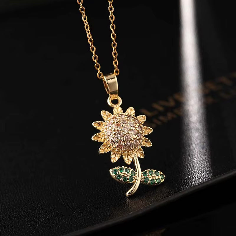 Sunflower Crystal Pendant Necklace