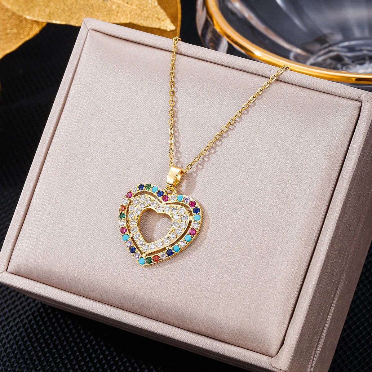 Radiant Rainbow Heart Pendant Necklace