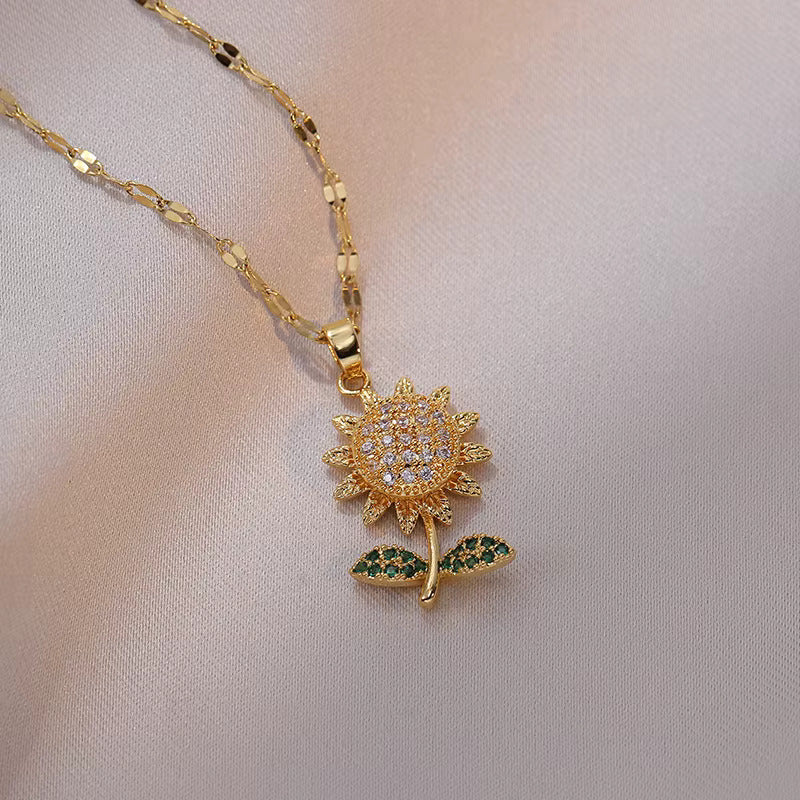 Sunflower Crystal Pendant Necklace