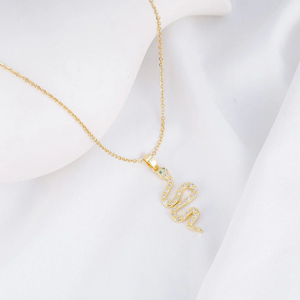 Golden Serpent Charm Necklace
