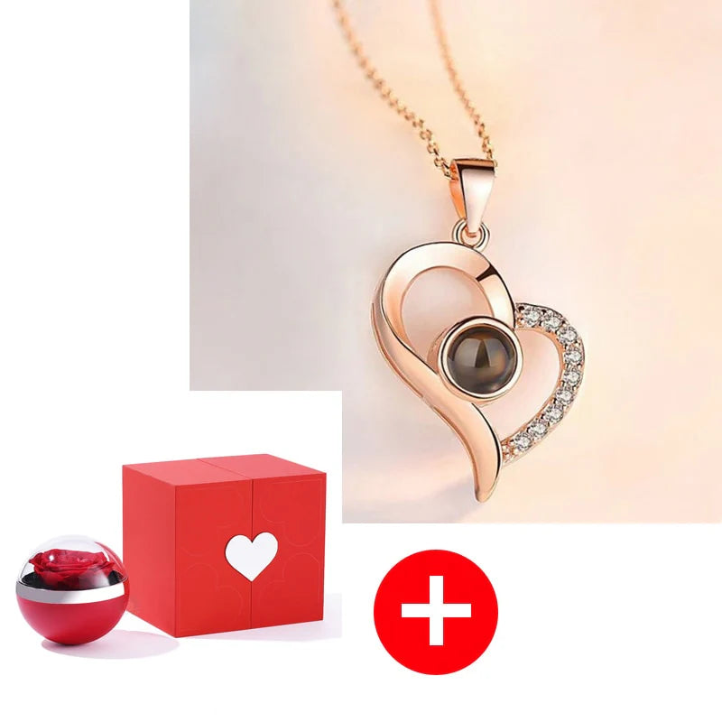 “I Love You in 100 Languages” Necklace with Eternal Rose Box