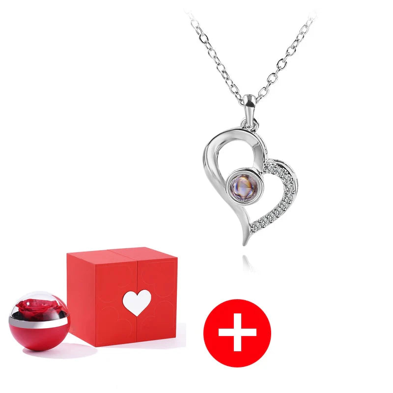 “I Love You in 100 Languages” Necklace with Eternal Rose Box