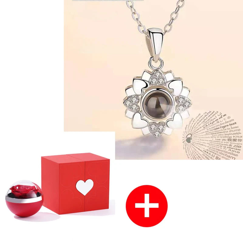 “I Love You in 100 Languages” Necklace with Eternal Rose Box