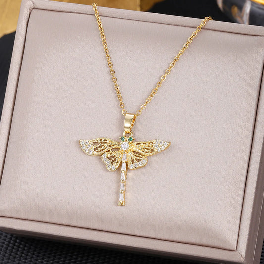 Golden Butterfly Brilliance Pendant Necklace