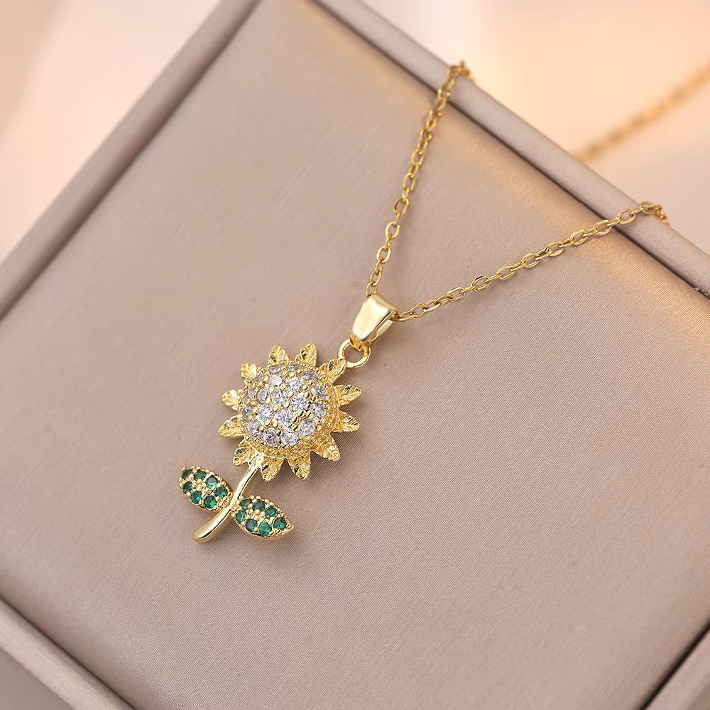 Sunflower Crystal Pendant Necklace