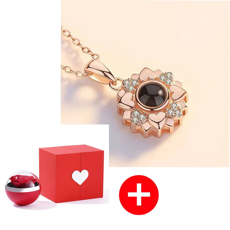 “I Love You in 100 Languages” Necklace with Eternal Rose Box