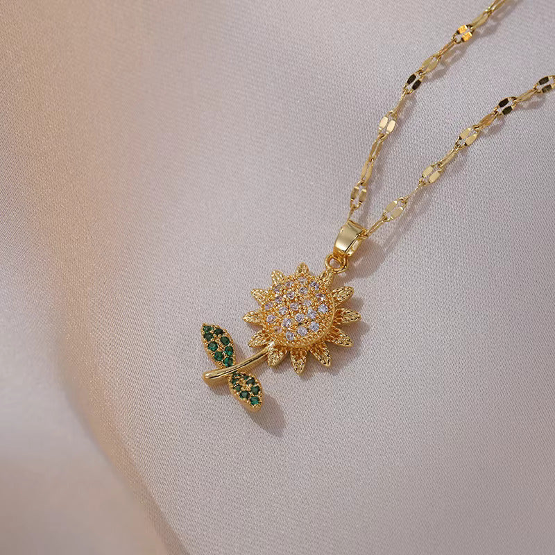 Sunflower Crystal Pendant Necklace