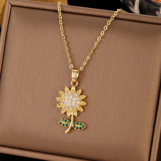 Sunflower Crystal Pendant Necklace